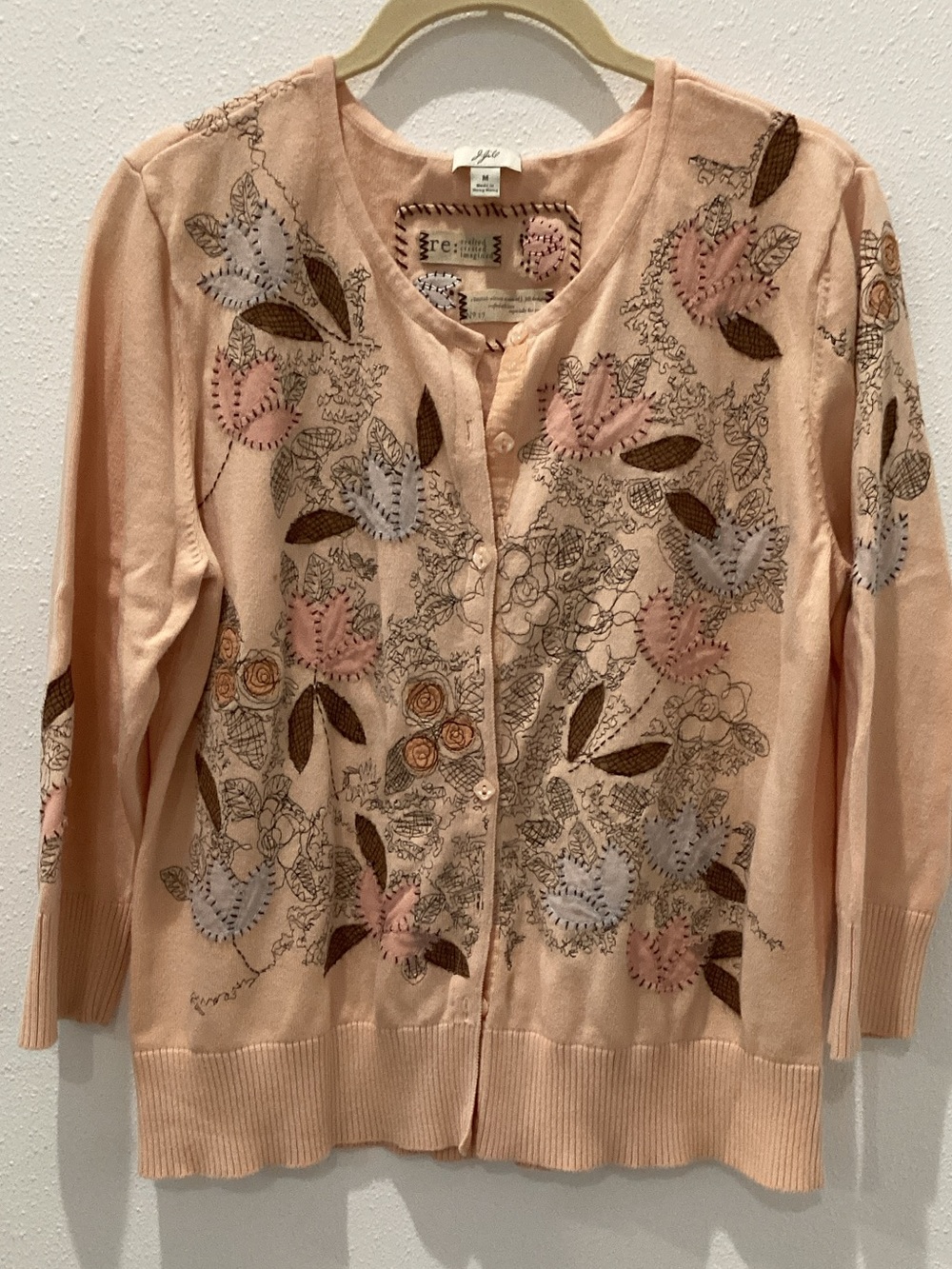J. Jill Peach Pink Floral Embroidered Cardigan